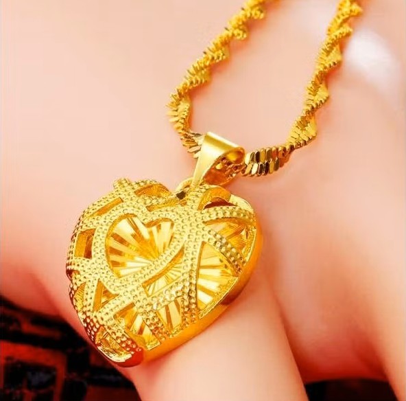 24 Karat Gold Heart Shape Pendant Necklace